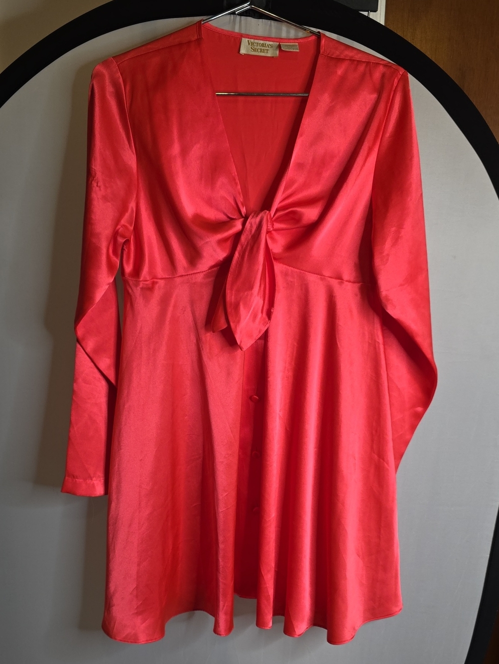 Victoria's Secret Intimate Bright Red Satin Tie-Front Slip Dress M/L